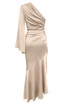 One Sleeve Draped Ruffle Maxi Dress Nude