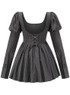 Puff Long Sleeve Crystal Corset A Line Dress Black