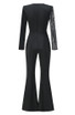 Long Sleeves Crystal Jumpsuit Black