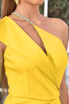 One Shoulder Draped Midi Dress Yellow