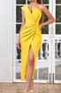 One Shoulder Draped Midi Dress Yellow