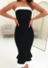 Strapless Scalloped Fluted Midi Dress Black White