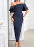 Draped Bardot Maxi Dress Navy Blue