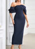 Draped Bardot Maxi Dress Navy Blue