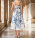 Floral Corset A Line Midi Dress Blue