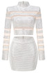 Long Sleeve Studded Two Piece Dress White