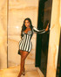 Long Sleeve Bustier Striped Dress Black White