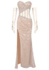 Strapless Crystal Sequin Corset Maxi Dress Nude