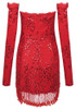 Long Sleeve Strapless Sequin Tassel Dress Red