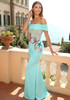 Floral Bardot Crystal Starfish Maxi Dress Turquoise