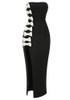 Strapless Bow Detail Maxi Velvet Dress Black White