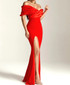 Draped Design Bardot Maxi Dress Red