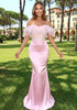 Ruffle Bardot Corset Two Piece Maxi Dress Pink