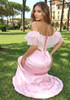 Ruffle Bardot Corset Two Piece Maxi Dress Pink