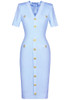 Short Sleeve Ribbed Knitted Dress Blue