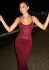 Mesh Insert Maxi Dress Burgundy