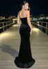 Crystal Strapless Maxi Velvet Dress Black
