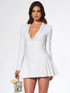 Long Sleeve Pleated Blazer Dress White