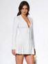 Long Sleeve Pleated Blazer Dress White