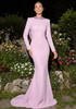 Long Sleeve Backless Crystal Flower Maxi Dress Lavender