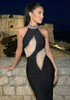 Halter Crystal Mesh Maxi Dress Black