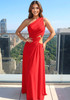 One Shoulder Ruched Cut Out Maxi Dress Red