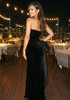 Strapless Bow Detail Maxi Velvet Dress Black