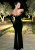 Strapless Floral Maxi Velvet Dress Black