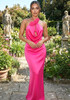 Halter Floral Maxi Dress Hot Pink