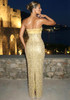 Strapless Pearl Embellished Maxi Dress Gold