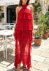 Halter Floral Ruffle Maxi Dress Red