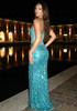 Crystal Sequin Corset Maxi Dress Turquoise