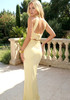 Choker Strapless Draped Floral Maxi Dress Yellow
