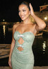 Strapless Crystal Bow Sparkly Maxi Dress Green