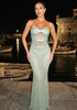 Strapless Crystal Bow Sparkly Maxi Dress Green