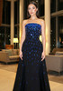 Strapless Embellished A Line Maxi Dress Black Blue