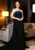 Strapless Embellished A Line Maxi Dress Black Blue