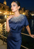 Embellished Cape Detail Maxi Dress Navy Blue