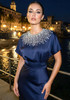 Embellished Cape Detail Maxi Dress Navy Blue