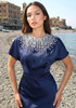 Embellished Cape Detail Maxi Dress Navy Blue