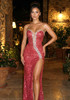 Strapless Crystal Sequin Maxi Dress Watermelon