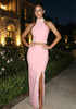 Halter Pearl Two Piece Maxi Dress Pink