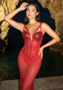 Sequin Corset Sparkly Maxi Dress Red