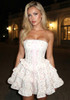 Strapless Floral Ruffle Corset Dress White Pink
