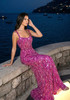 Crystal Floral Strap Sequin Maxi Dress Hot Pink