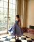 Bustier Corset A Line Midi Dress Floral Blue