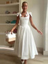 Button Detail A Line Midi Dress White