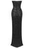 Strapless Sequin Draped Maxi Dress Black