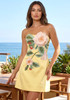 Strapless Embroidered Floral Dress Yellow