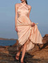 Halter Pleated Maxi Dress Peach Pink